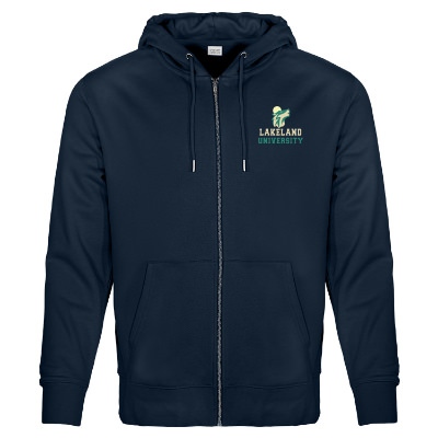 French navy full zip jacket with custom full color logo.