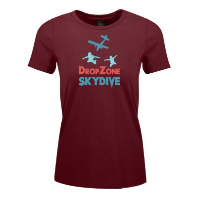 Custom full color logo on maroon mist women's t-shirt.