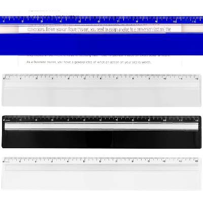 12 inch red magnifying plastic ruler.