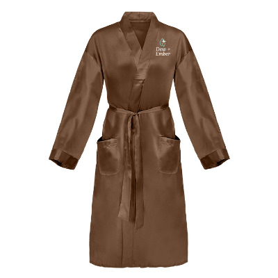 Silk brown robe with custom full-color logo.