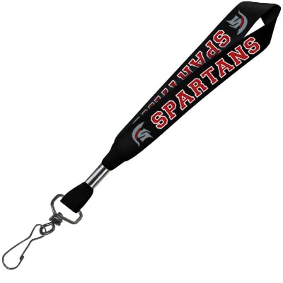 3/4 inch satin polyester full-color custom wrist lanyard with black j-hook.