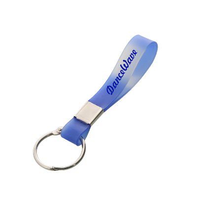 Thermoplastic elastomers blue to white color changing keychain custom imprint.