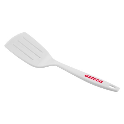 White nylon cooking spatula with custom one color logo.