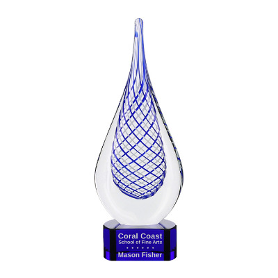 Glass award with custom laser engraved imprint.