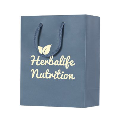 Kraft paper classic gray 8 inch tote with foil logo.