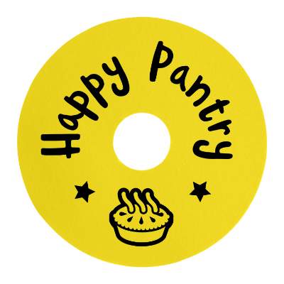 Yellow donut vinyl jar opener with custom printed logo.