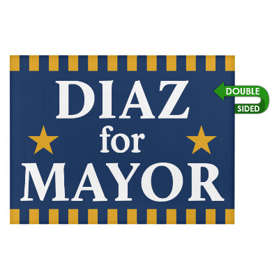 White plastic yard sign with a personalized logo.