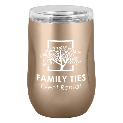 Copper wine tumbler with custom logo.
