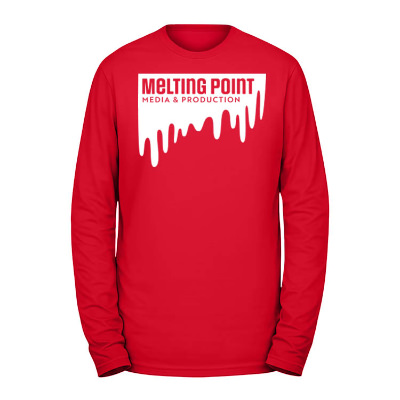 Custom logoed cherry red long sleeve t-shirt.