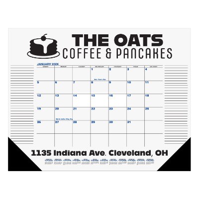 Elite desk pad calendar with promotional imprint.