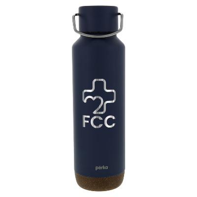Navy stainless water bottle with custom engraved logo.