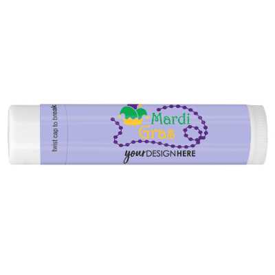 White Mardi Gras custom lip balm with masks.