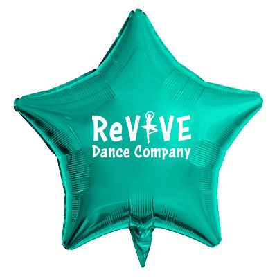 Jade foil balloon with a custom logo.