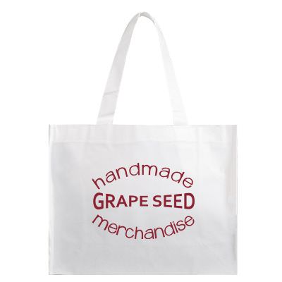 Non-woven polypropylene white jumbo matte shopper tote with logo.