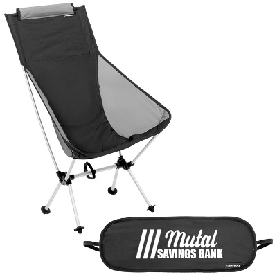 Charcoal polyester chair with a personalized imprint.