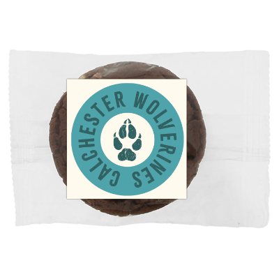 Custom clear Individually Wrapped full color Chocolate Double Chip Cookie.