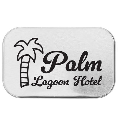 Silver personalized micromints rectangular tin.