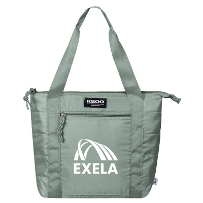 Aqua gray polyester cooler with a personalized logo.