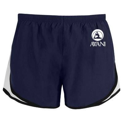 True navy with white and black shorts with custom full color logo.