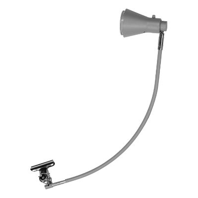 Metal LED display light with clip attachment for banner stands.