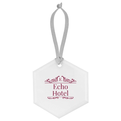 Clear glass ornament with a custom logo