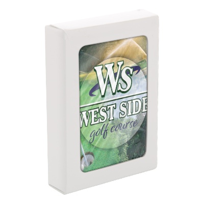 Golf paper playing cards with a branded logo.
