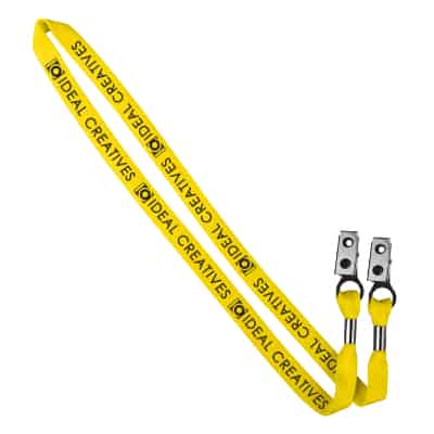 5/8 inch white tubular polyester custom lanyard with double bulldog clips.