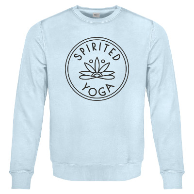 Blue ice crewneck with custom imprint.