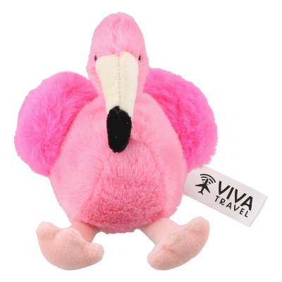 Pink plush stress buster with a custom logo.