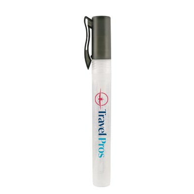 .33 ounce custom hand sanitizer with a colored clip on cap and customized logo.