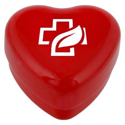Red metal candle with a custom logo.