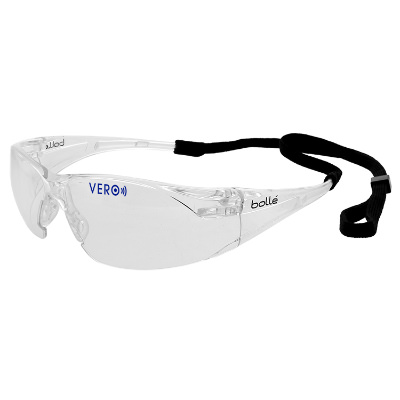 Clear polycarbonate safety glasses with a custom logo.