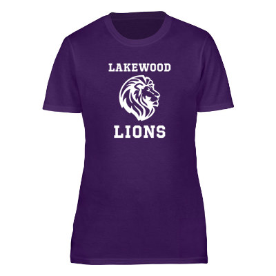 Purple imprinted custom short sleeve shirt.