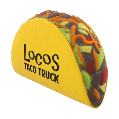 Foam taco stress ball with personalized brand.