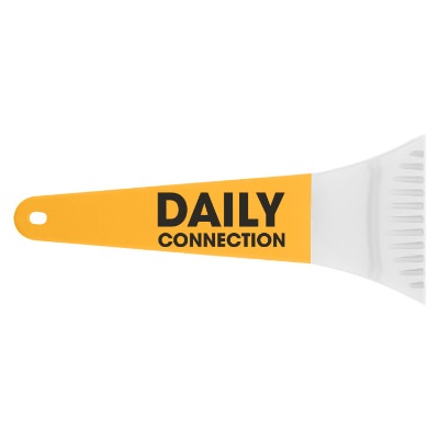 Red 10-in. ice scraper with a custom promotional logo.