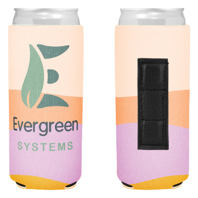 Boho coastal slim can cooler with custom full color imprint.