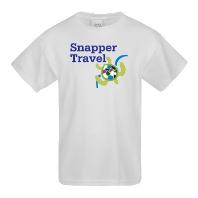 White youth t-shirt with personalized full color logo.