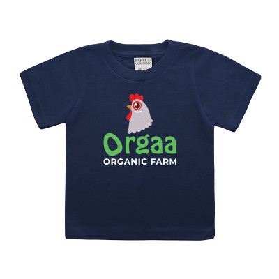 Personlized navy infant tee with full color logo.