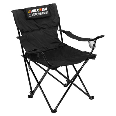 Black polyester chair with a personalized logo.