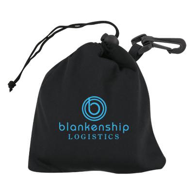 Touch screen gloves with storage pouch with custom imprint.