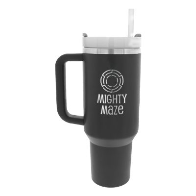 Stainless steel tumbler in 40 oz. with a custom engraved logo.