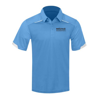 Columbia blue men's polo with personliazed logo.