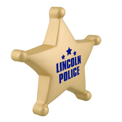 Gold foam stress ball with branded logo.