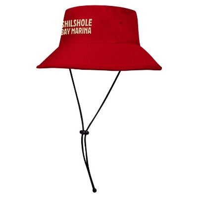 Red bucket custom embroidered hat.