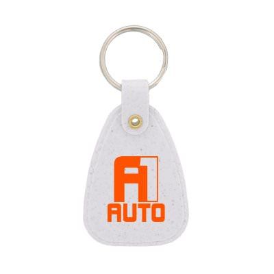Plastic granite saddle key tag keychain custom imprinted.