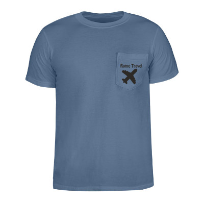Customized blue jean pocket t-shirt with logo.