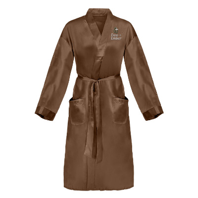 Silk brown robe with custom embroidered logo.