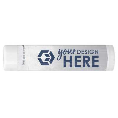 Black background lip balm with a red customized logo.