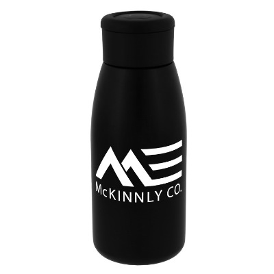 Stainless steel black water bottle with custom logo in 12 oz.