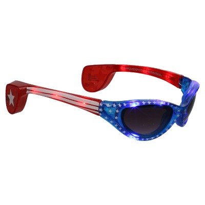Plastic red, white and blue LED USA stars and stripes rival sunglasses blank.